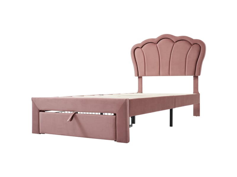 Lit enfant led en velours rose 90 × 190 cm, tiroirs, tête de lit réglable, contrôle app - Conforama E