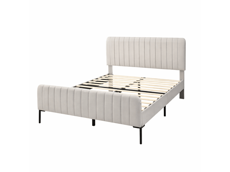 Lit 160x200 cm en lin gris-beige à tête réglable - sommier et matelas inclus - Conforama A