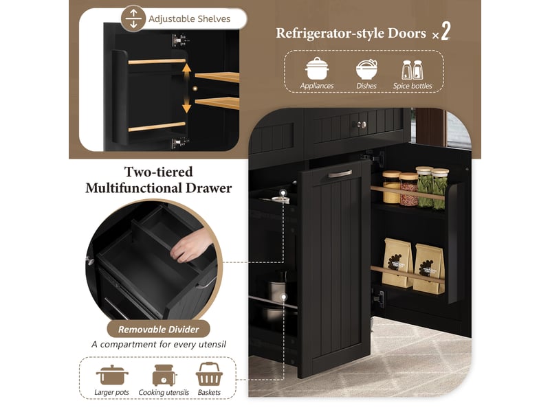 Desserte de cuisine à roulettes avec plateau extensible et 2 tiroirs en mdf 140×40-70×92 cm noir naturel - Conforama C