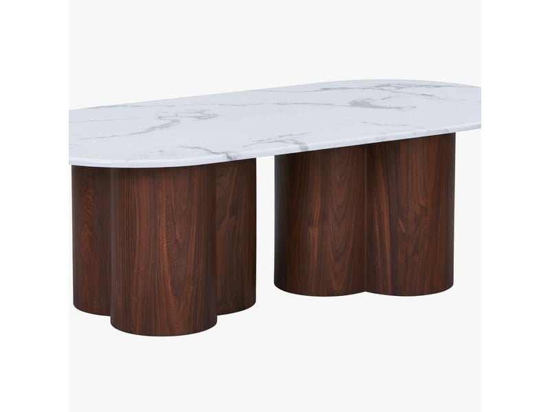  Table basse ovale en marbre composite pieds couleur bois foncé 120 cm  - Conforama E