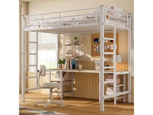 Lit mezzanine 90x200 cm <strong>NAHILIMI</strong>  <strong></strong> coloris blanc