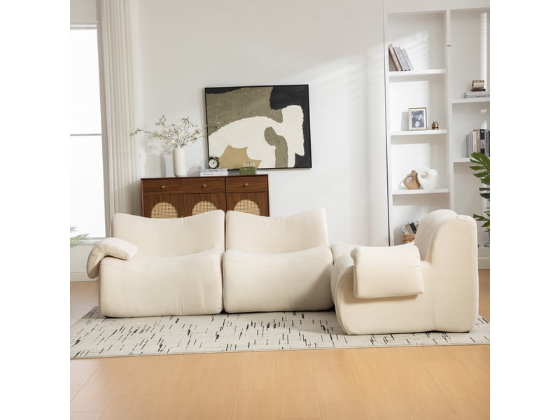  Canapé modulaire en chenille sans montage 3 places beige - confort moelleux et base antidérapante  - Conforama R