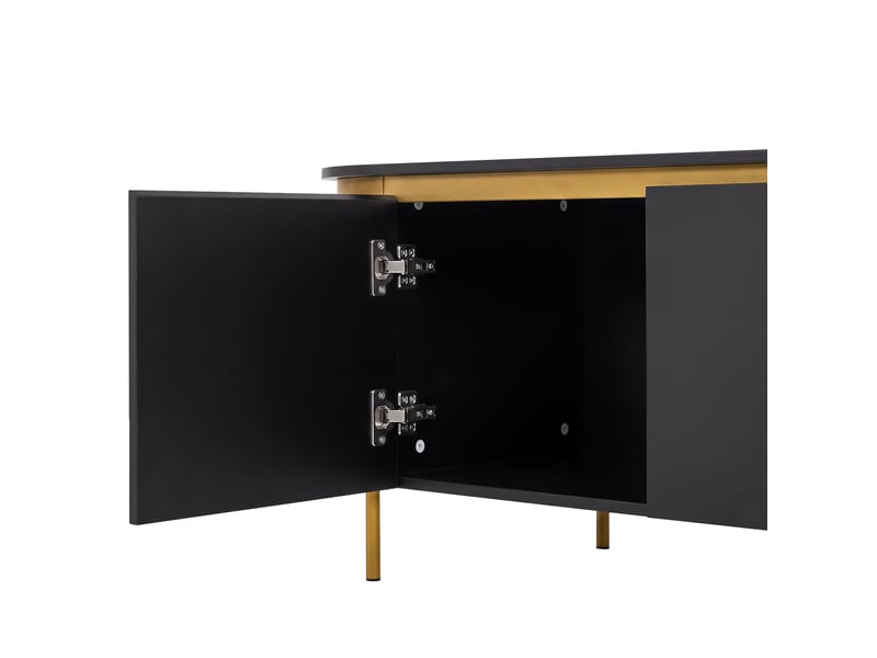  Meuble tv noir, 1 porte, rangement, gestion des câbles, design moderne, angles arrondis, façade texturée - 180x38x46cm - salon  - Conforama B