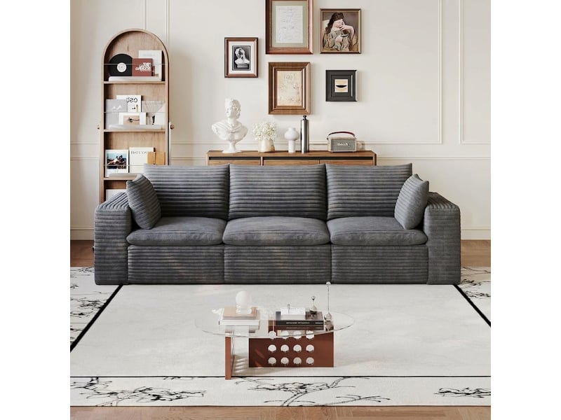 Canapé modulaire 260 cm 3 places gris foncé en velours côtelé sans montage - Conforama C