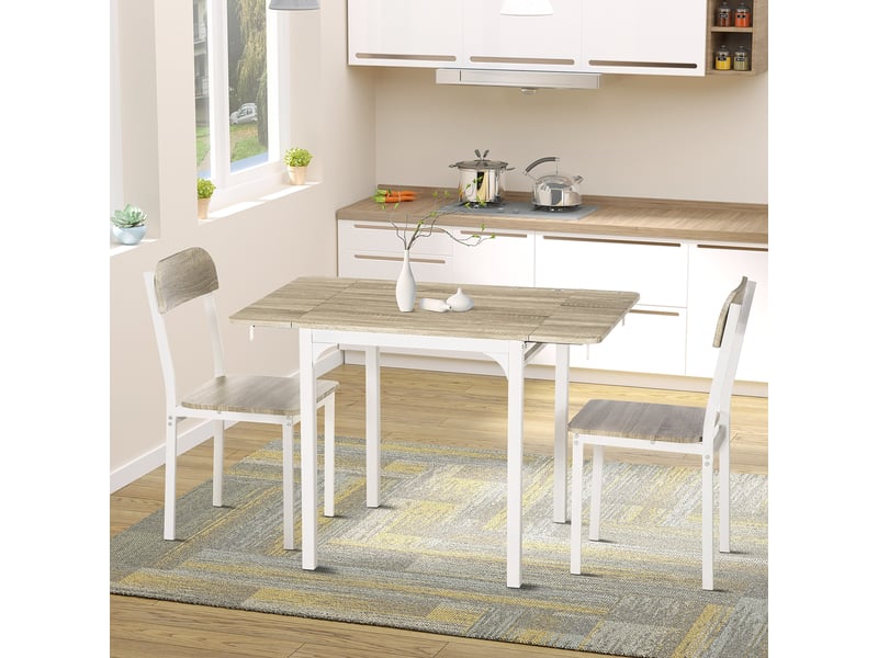  Ensemble de salle à manger 2 pièces, table pliante avec 2 chaises, table pliante, 110 cm x 70 cm x 75 cm, blanc et naturel  - Conforama D