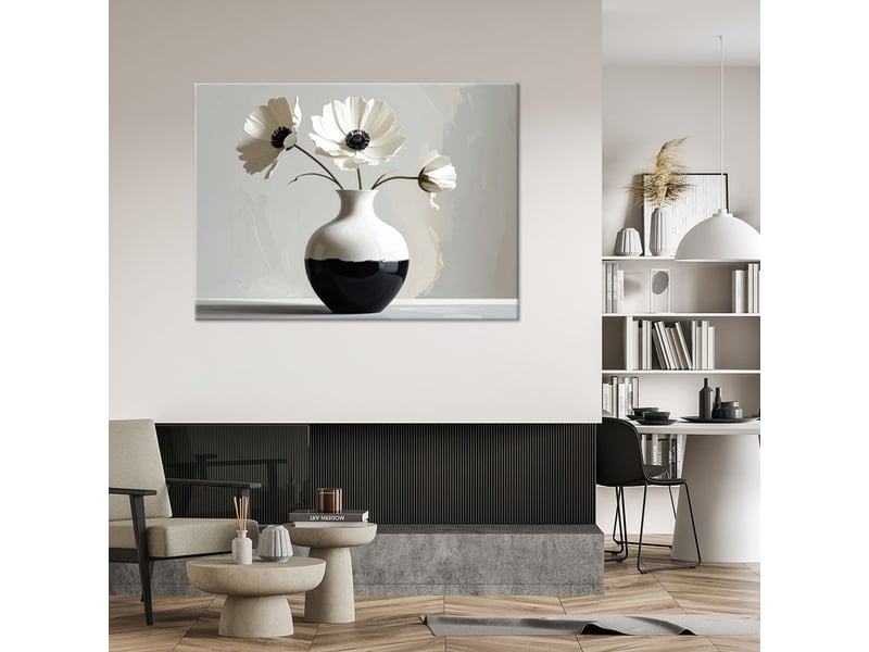  Tableaux, des fleurs blanches dans un vase noir et blanc 60x40 1328139640 - Conforama B