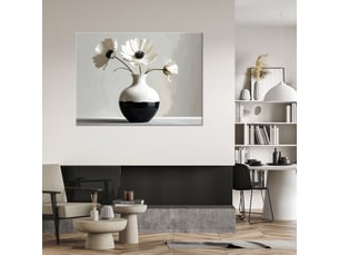 Tableaux, des fleurs blanches dans un vase noir et blanc 60x40
