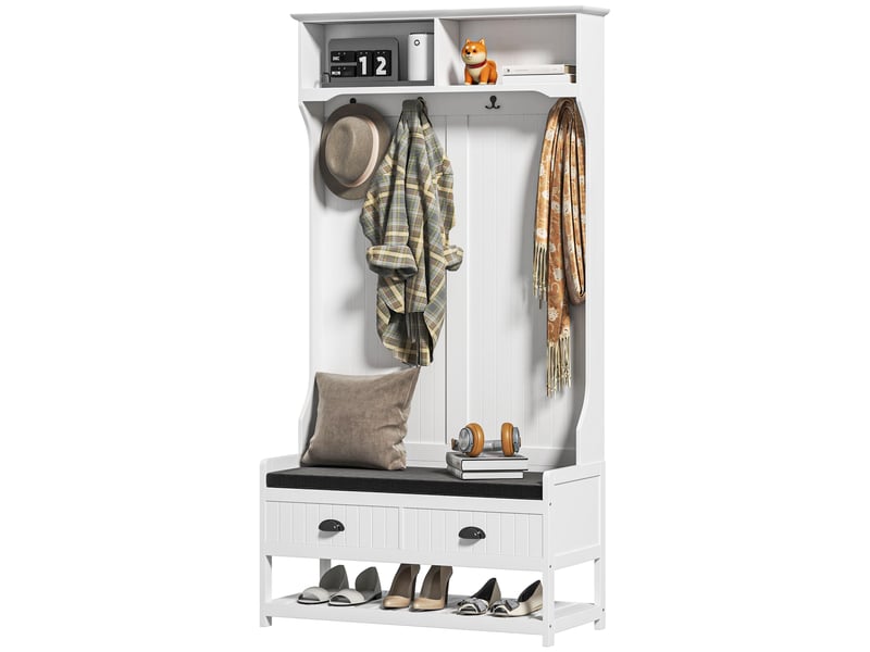  Porte-manteau avec crochets, armoire avec banc à chaussures, pour entrée, couloir, métal, mdf, blanc et gris  - Conforama B