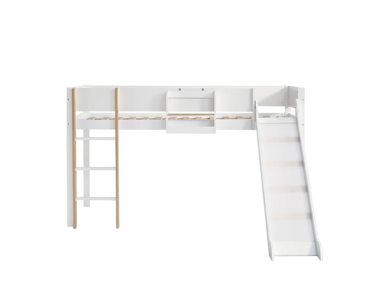  Lit mezzanine 90x200 cm avec rangement et garde-corps, blanc  - Conforama A