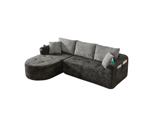 Canapé d'angle en l sans montage 255 x 170 cm noir avec porte-gobelet inox et rangements