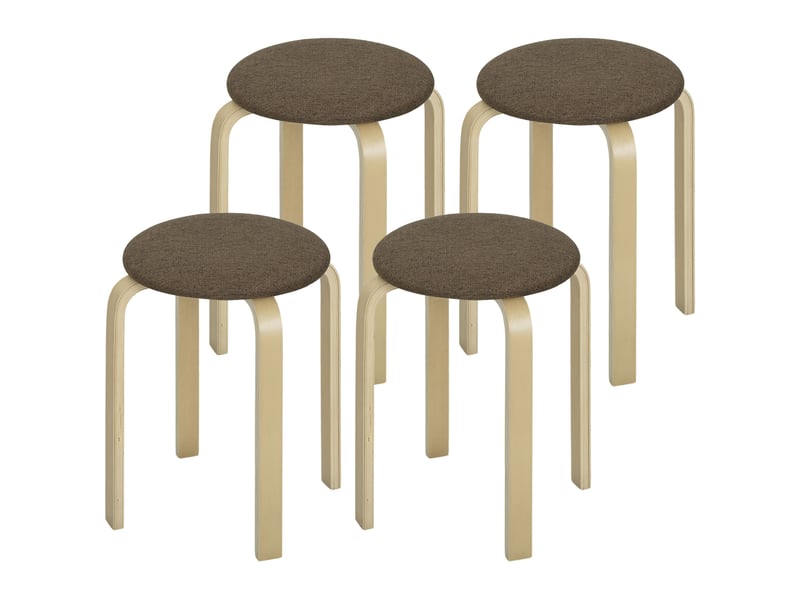  Ensemble de 4 tabourets ronds empilables en bois avec assise rembourrée, couleur marron, pour cuisine, salle à manger ou chambre.  - Conforama B
