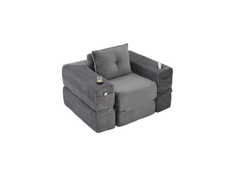  Canapé convertible 2 places avec porte-gobelet et rangement -  accoudoirs amovibles, velours côtelé gris foncé  - Conforama A