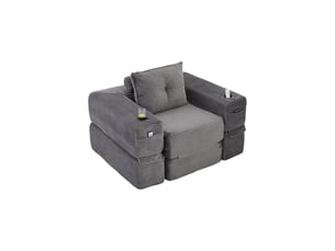 Canapé convertible 2 places avec porte-gobelet et rangement - accoudoirs amovibles, velours côtelé gris foncé
