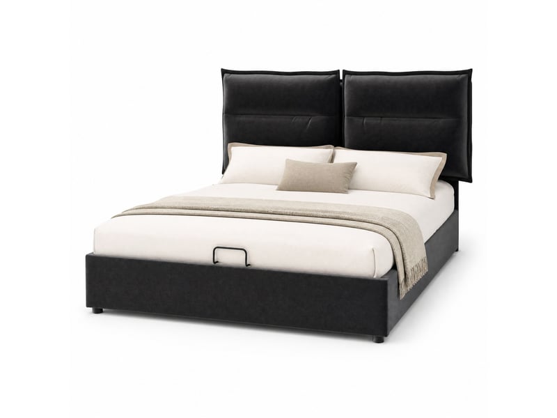  Lit coffre tcqpz 140 x 200 cm velours noir tête de lit réglable cadre métal sans matelas  - Conforama A