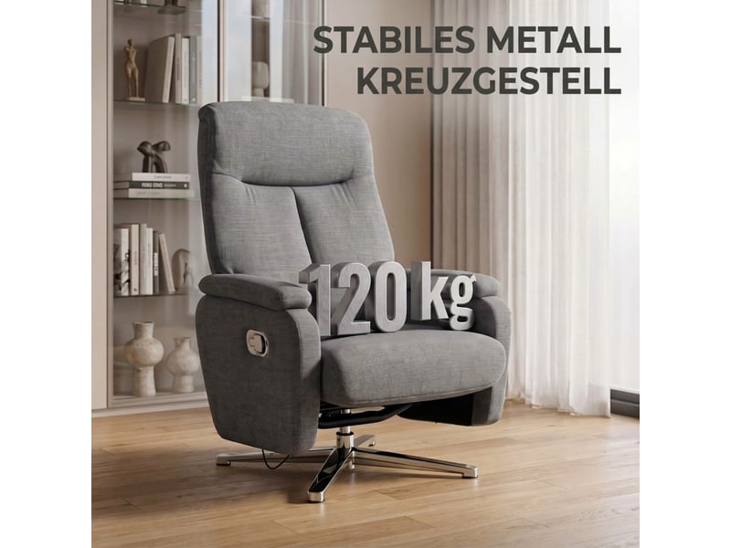 Fauteuil relax manuel en lin gris foncé avec repose-pieds séparé, dossier inclinable pour lire et se détendre au salon - Conforama D