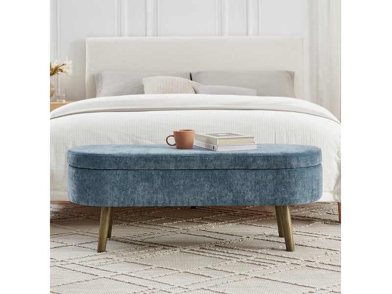  Banc de rangement 110x40x42 cm en chenille bleu avec coffre 20 l  - Conforama D