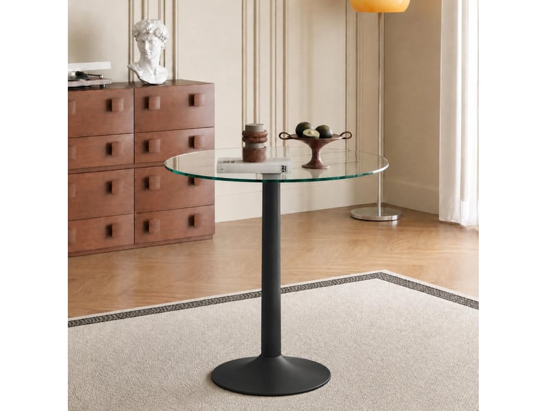  Table de bar ronde 89 cm en verre transparent et métal noir, hauteur 92 cm  - Conforama B
