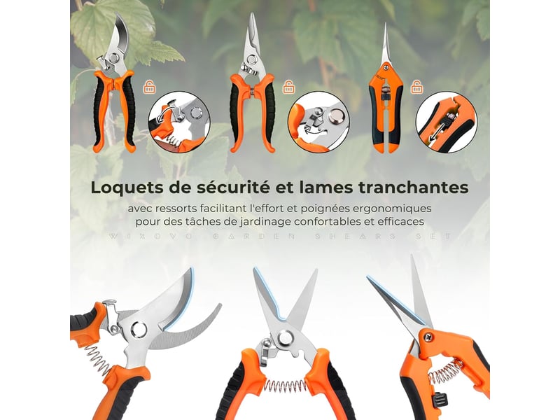 Secateur de jardin, 3pcs sécateurs et ciseaux de jardinage, sécateur professionnel léger ergonomiques à main, cisaille de jardin (orange) - Conforama B