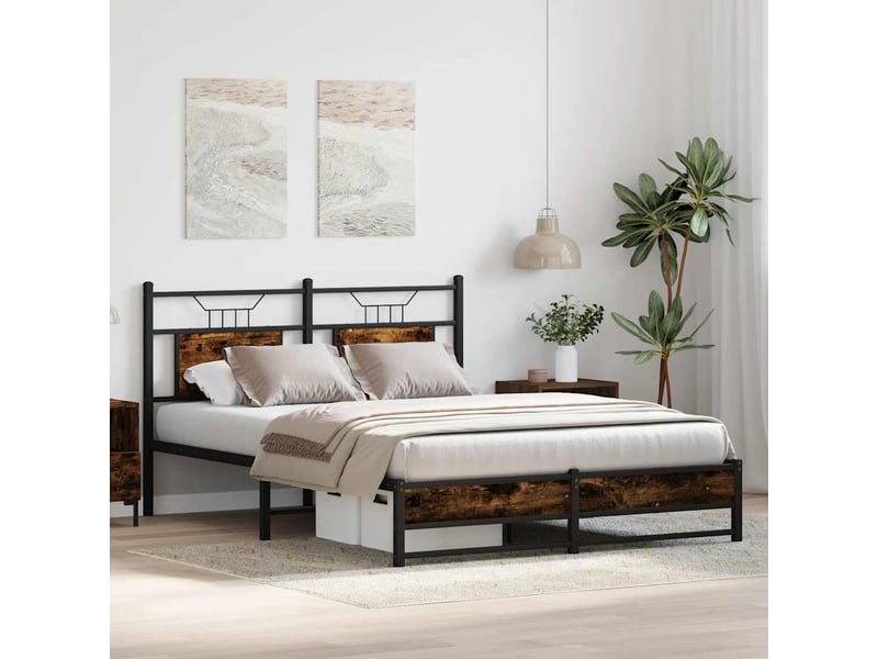  Lit double- lit adulte -  cadre de lit sans matelas chêne fumé 150x200 cm bois ingénierie  - Conforama D