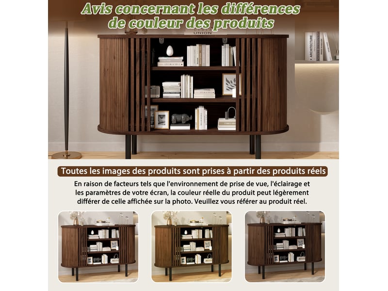  Buffet rangement 120x40x80 cm 3 niches ouvertes pieds métal réglables mdf et panneaux de particules noyer  - Conforama E