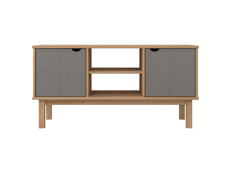  Meuble tv - banc tv - meuble de rangement - marron et gris 113,5x43x57 cm bois massif pin fr10001  - Conforama C