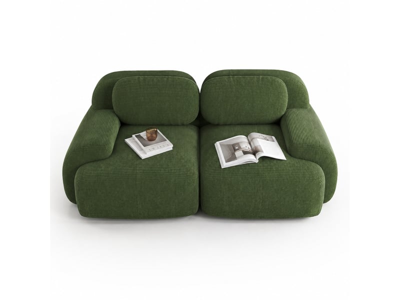  Canapé modulable modenvie 2 places sans cadre en velours côtelé vert 208 x 103 x 70 cm  - Conforama A