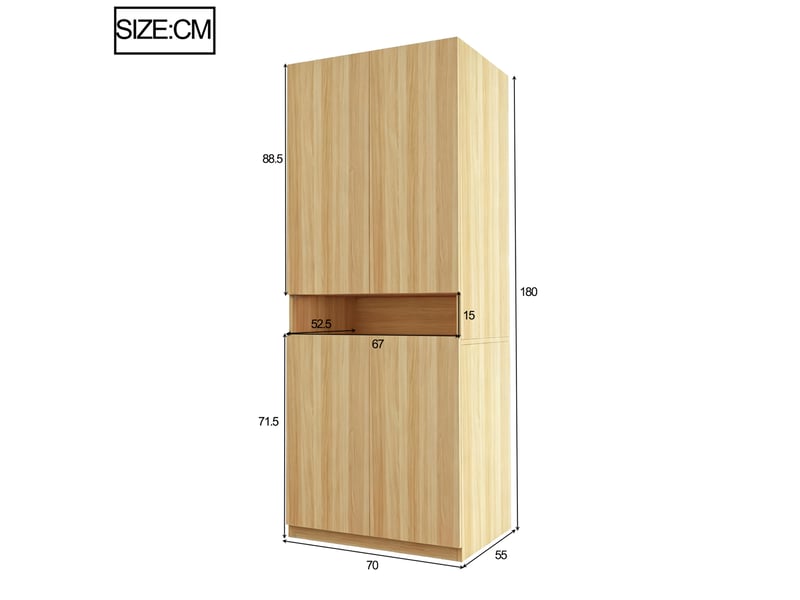  Armoire 70x55x180 cm effet bois avec penderie, rangement et éclairage led  - Conforama C