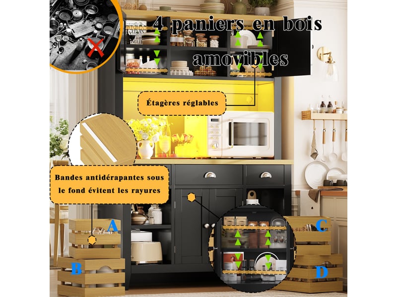 Meuble de cuisine muvano, armoire de cuisine noire avec led multicolores, 120 × 40 × 188 cm - Conforama R