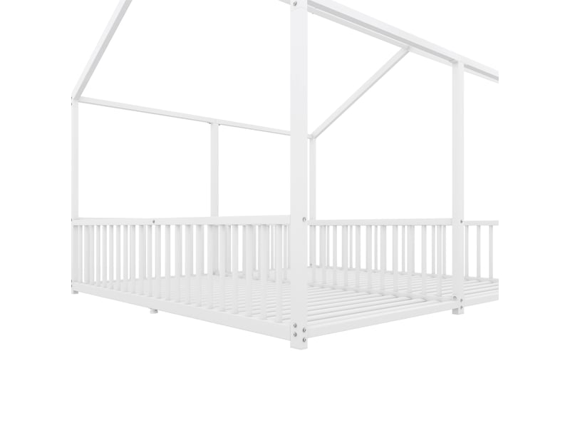 Lit cabane 2x90x200cm, lit 2 place, lit enfant avec sommier, lit au sol, lit métal, blanc, sans matelas - Conforama R
