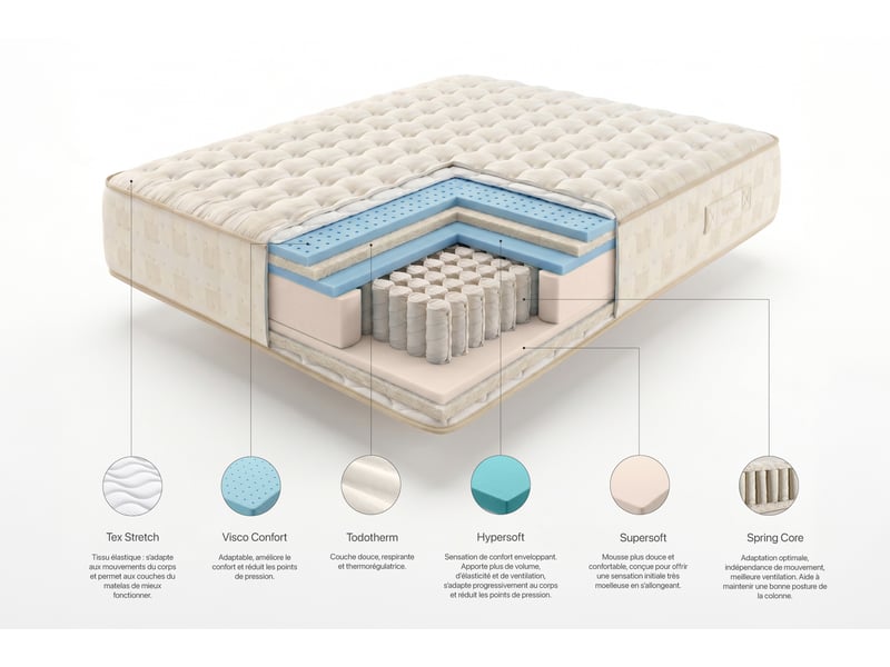 Matelas ressorts ensachés magnifique 30 cm - 200x180 cm - fermeté élevée- moonia - Conforama E