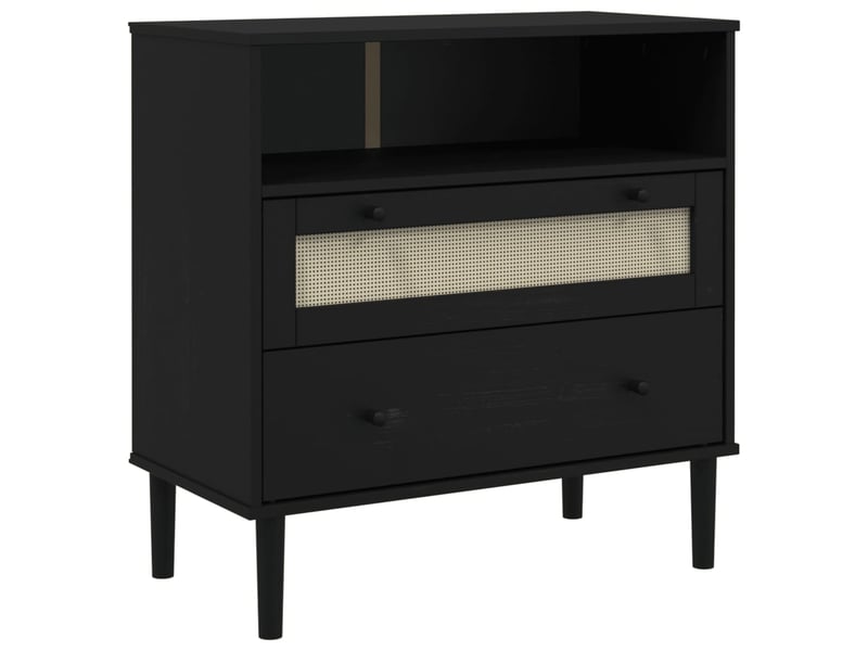 Buffet - bahut - meuble de rangement senja aspect rotin noir 80x40x80 cm bois massif de pin  - Conforama A