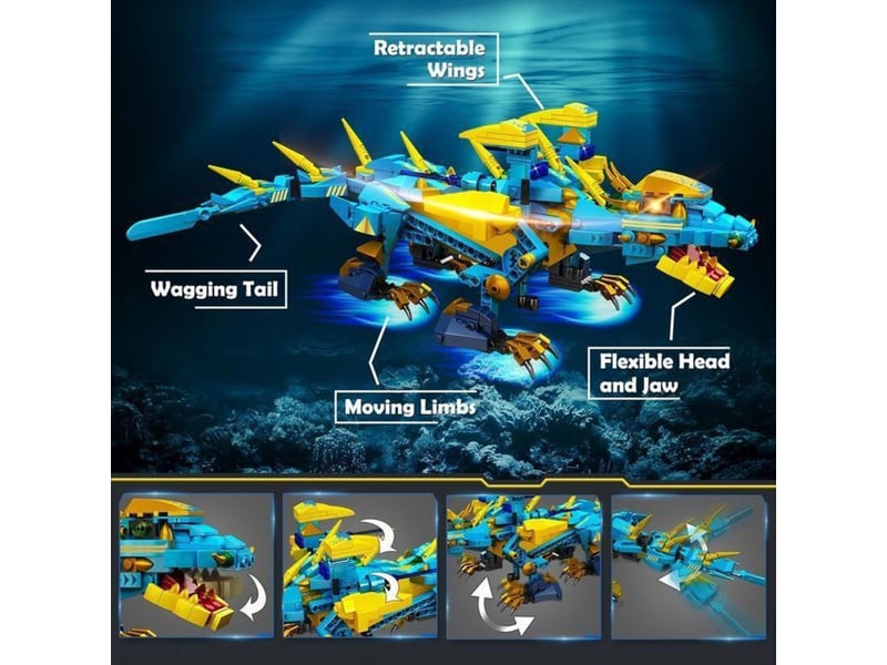  Jeu de construction dinosaure electrique 515 pieces dragon aquatique avec commande a distance et rotation 360  - Conforama E