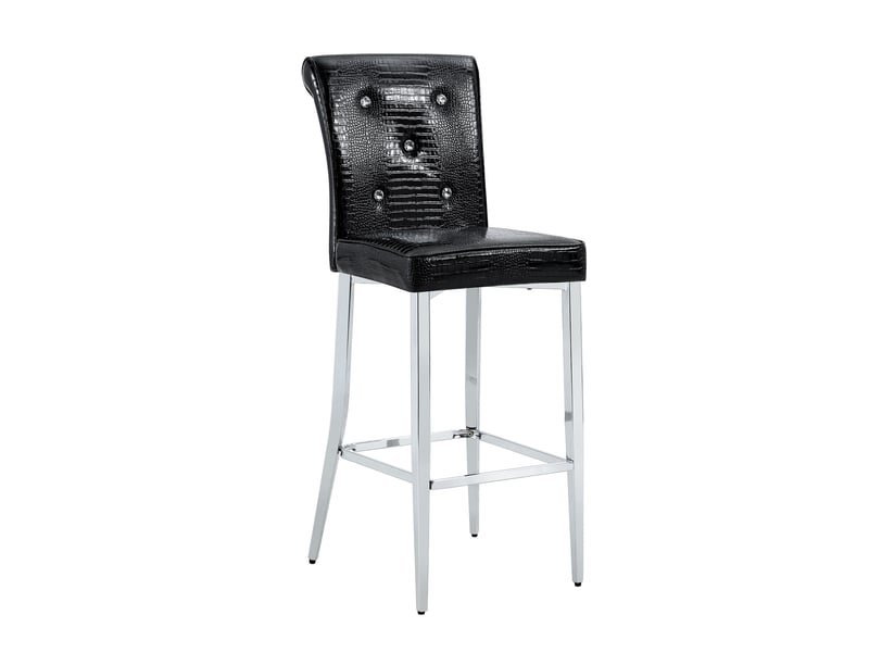  Tabouret de bar lot de 2 avec dossier capitonné et repose-pieds en similicuir noir chromé  - Conforama A