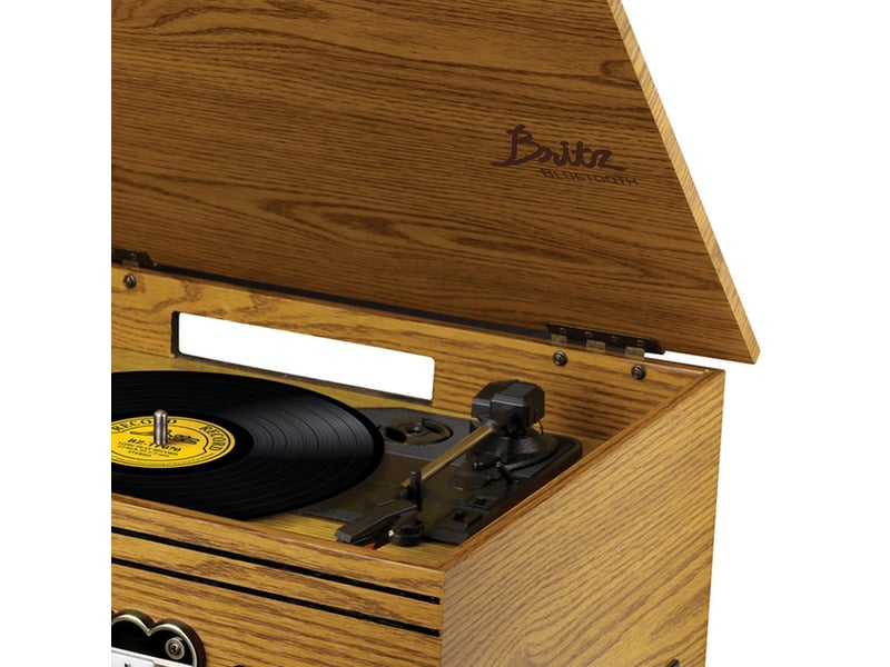  Bm sonic britz tourne-disque rétro 50w 33-45-78 tours bluetooth usb sd radio fm lecteur cd cassette stéréo bois + clé usb 32go  - Conforama D