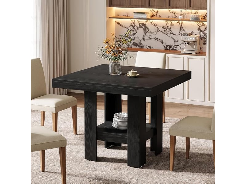  Table à manger pour 2 personnes, 80 x 80 x 75 cm, carré table de salle à manger industrielle pour salle à manger, cuisine, salon, noir  - Conforama B