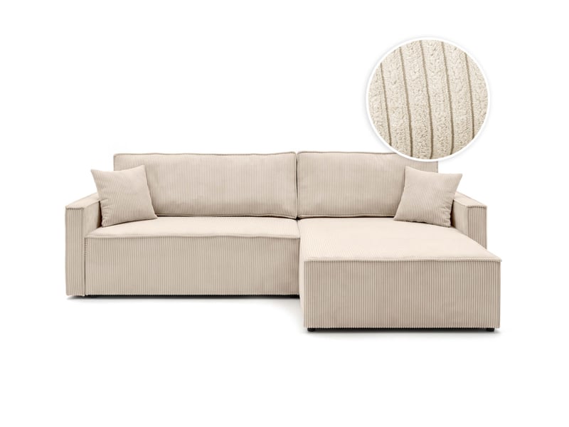  Farah - canapé d'angle max réversible et convertible 5 places accoudoirs slim en velours côtelé  - Conforama A