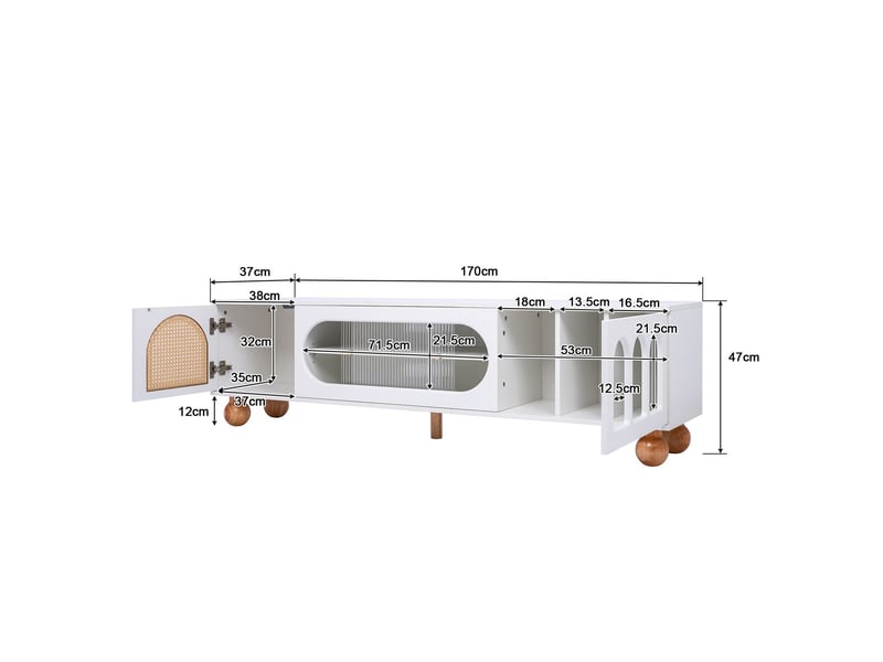  Meuble tv design contemporain avec portes en verre et rangement ouvert meuble tv avec rangement  - Conforama C