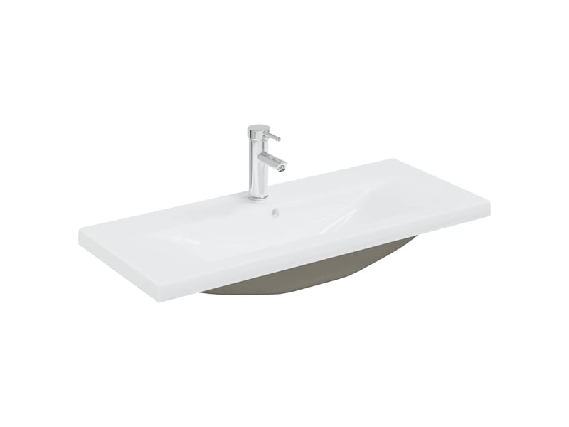  Lavabo encastré, vasque à poser avec robinet 91x39x18 cm céramique blanc cf65672  - Conforama A