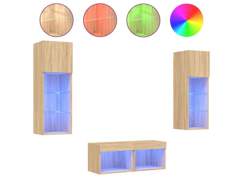  Meuble tv - banc tv - meuble de rangement muraux 4 pcs avec lumières led chêne sonoma  - Conforama A