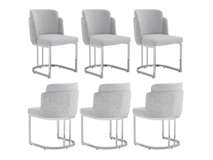 Lot de 6 chaises de salle à manger 61,5 x 53,5 x 86 cm gris clair et argent, tissu chenille, avec accoudoirs