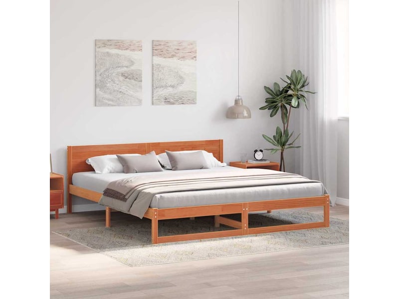  Lit double- lit adulte -  cadre de lit avec tête de lit brun  200 x 200 cm pin massif  - Conforama B