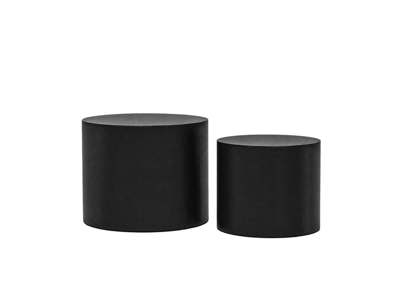  Lot de 2 tables gigognes noires, table basse ronde en mdf, design gain de place, aucun assemblage requis.  - Conforama A