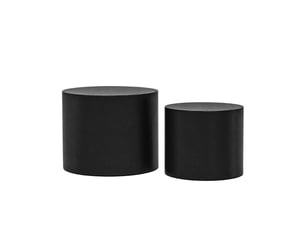 Lot de 2 tables gigognes noires, table basse ronde en mdf, design gain de place, aucun assemblage requis.