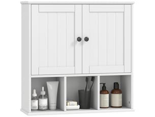 Armoire murale de salle de bain, meuble de rangement avec 2 portes, étagère réglable et compartiments ouverts, blanc