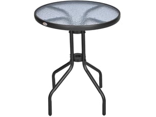 Table de jardin bistrot ronde avec plateau en verre de sécurité et structure métal pour balcon, noire, ø 60 × 70 cm