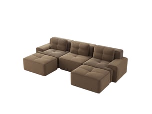 Canapé modulable en u 293x177x69 cm 3 places, sans montage, confort nuage, pouf, en velours côtelé, marron