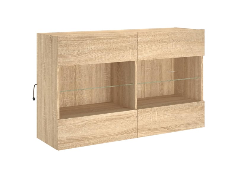 Meuble tv - banc tv - meuble de rangement mural avec lumières led chêne sonoma 98,5x30x60,5 cm - Conforama C