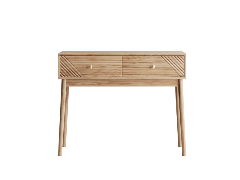  Console 100x35x80 cm style mid-century chêne clair avec 2 tiroirs  - Conforama A