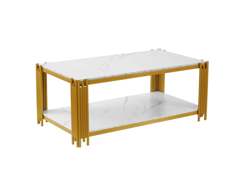  Table basse rectangulaire blanc et or - plateau effet marbre, pieds métal - 114x64x46 cm  - Conforama A
