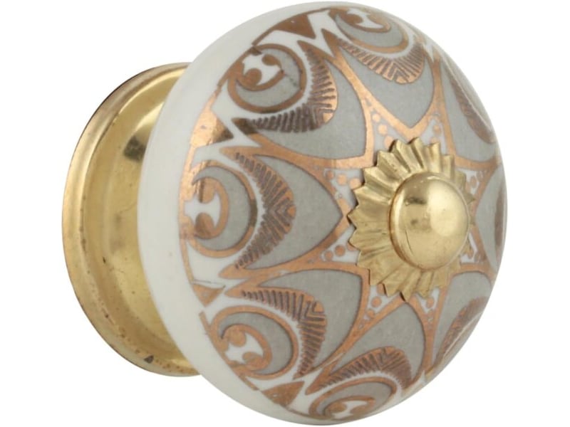 Pack de 4 boutons en céramique grise bohème, tirants pour commodes, cabanes et décoration d'intérieur - Conforama B